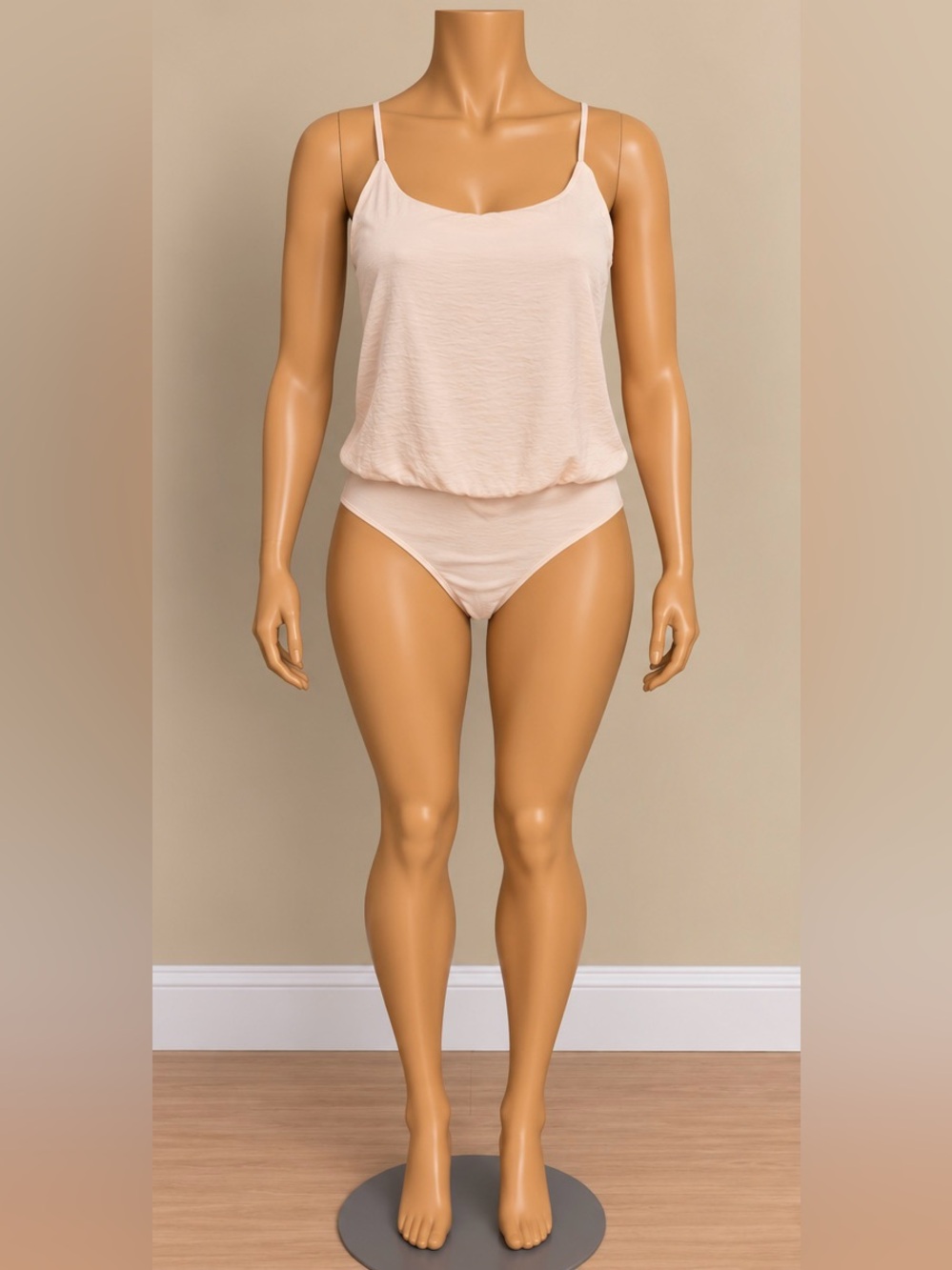 Forever 21 Baby Pink Blouson Scoop Neck Cross Back Cami Bodysuit